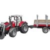 Bruder 2046 Massey Ferguson 7480 Tractor Met Voorlader En Houttransport Trailer