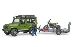 Bruder 2589 Land Rover Defender, Trailer + Scrambler Ducati Full Throttle -Chique Speelgoed Winkel geel
