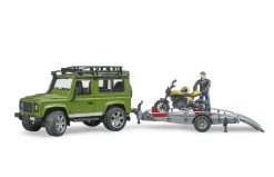 Bruder 2589 Land Rover Defender, Trailer + Scrambler Ducati Full Throttle -Chique Speelgoed Winkel geel 3