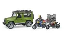 Bruder 2589 Land Rover Defender, Trailer + Scrambler Ducati Full Throttle -Chique Speelgoed Winkel geel 5