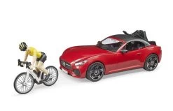 Bruder 3485 Roadster Met Racefiets En Fietser -Chique Speelgoed Winkel rooie